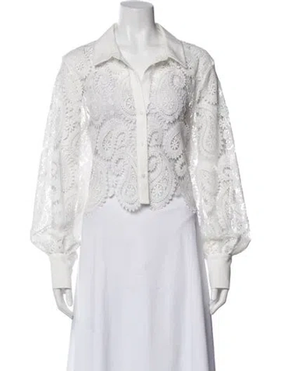 Pre-owned L'agence Lace Pattern Long Sleeve Blouse In White