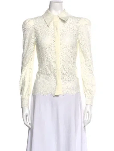 Pre-owned L'agence Lace Pattern Long Sleeve Blouse In White