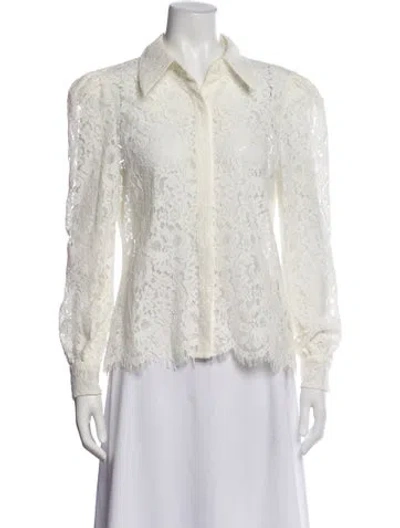 Pre-owned L'agence Lace Pattern Long Sleeve Blouse In White