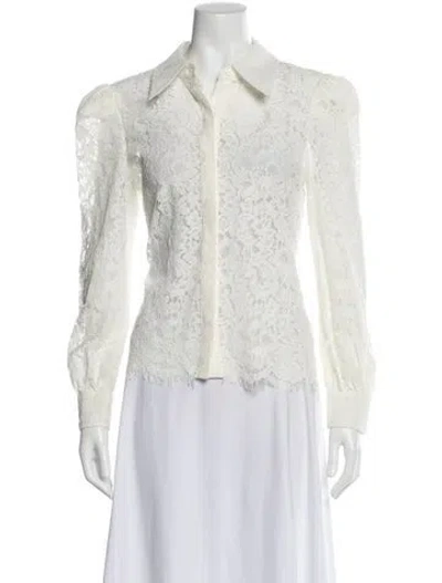 Pre-owned L'agence Lace Pattern Long Sleeve Blouse In White