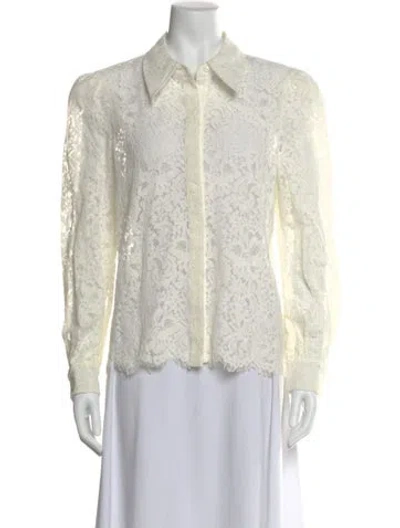 Pre-owned L'agence Lace Pattern Long Sleeve Blouse In White