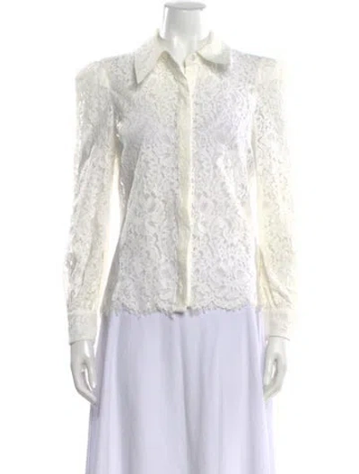 Pre-owned L'agence Lace Pattern Long Sleeve Blouse In White