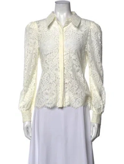 Pre-owned L'agence Lace Pattern Long Sleeve Blouse In White