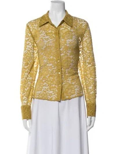 Pre-owned L'agence Lace Pattern Long Sleeve Blouse In Yellow