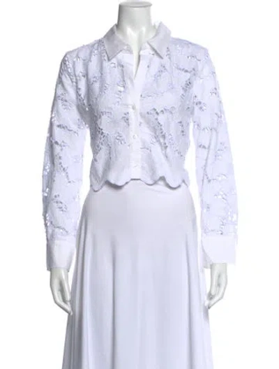 Pre-owned L'agence Lace Pattern Long Sleeve Button-up Top W/ Tags In White