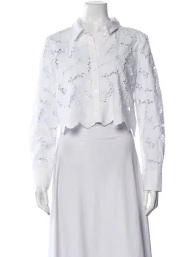 Pre-owned L'agence Lace Pattern Long Sleeve Button-up Top In White