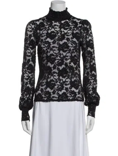 Pre-owned L'agence Lace Pattern Mock Neck Blouse In Black