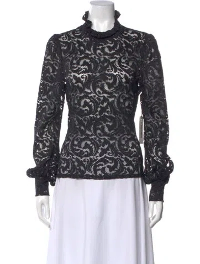 Pre-owned L'agence Lace Pattern Mock Neck Blouse In Black