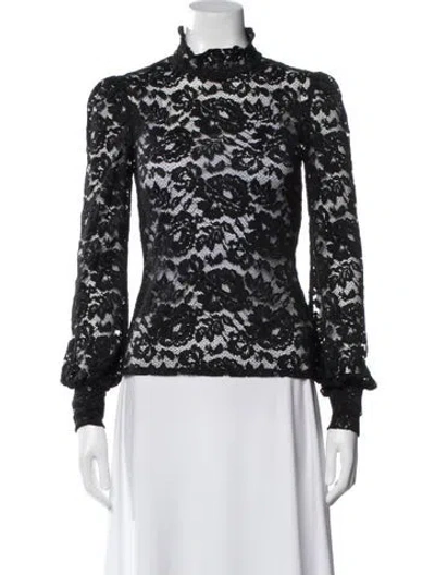 Pre-owned L'agence Lace Pattern Mock Neck Blouse In Black