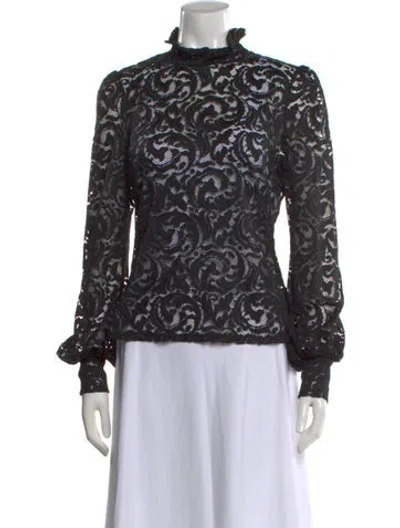 Pre-owned L'agence Lace Pattern Mock Neck Blouse In Black