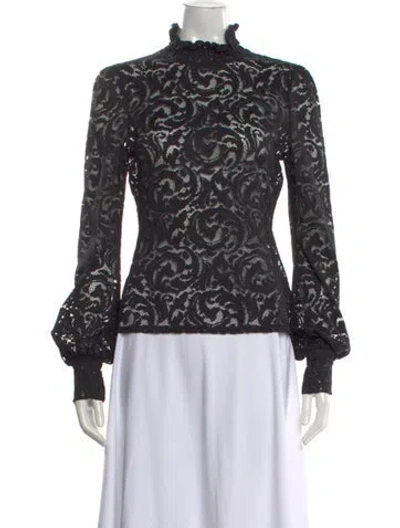Pre-owned L'agence Lace Pattern Mock Neck Blouse In Black
