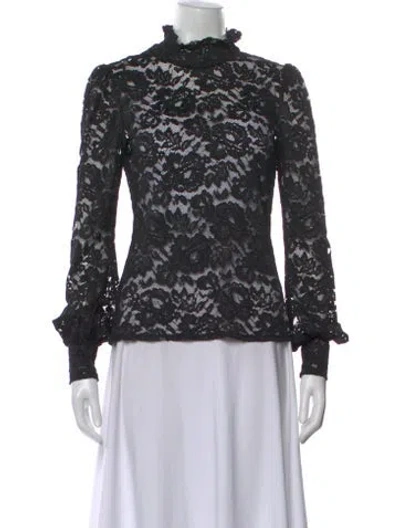 Pre-owned L'agence Lace Pattern Mock Neck Blouse In Black