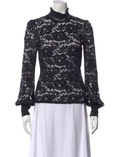 Pre-owned L'agence Lace Pattern Mock Neck Blouse In Black