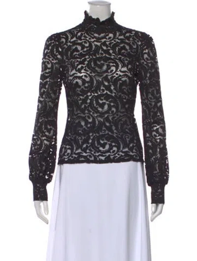 Pre-owned L'agence Lace Pattern Mock Neck Blouse In Black