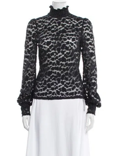 Pre-owned L'agence Lace Pattern Mock Neck Blouse In Gray