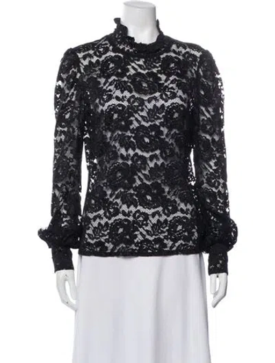 Pre-owned L'agence Lace Pattern Mock Neck Blouse In Multi