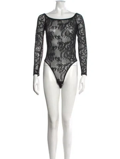 Pre-owned L'agence Lace Pattern Off-the-shoulder Bodysuit W/ Tags In Black