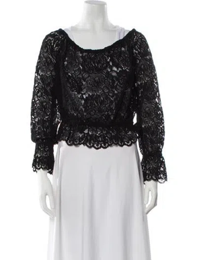 Pre-owned L'agence Lace Pattern Scoop Neck Blouse In Black