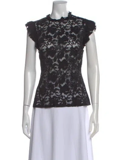 Pre-owned L'agence Lace Pattern Short Sleeve Blouse In Black