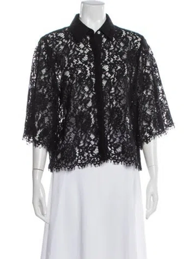 Pre-owned L'agence Lace Pattern Short Sleeve Blouse In Black
