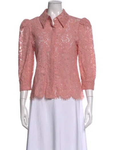 Pre-owned L'agence Lace Pattern Three-quarter Sleeve Blouse In Pink