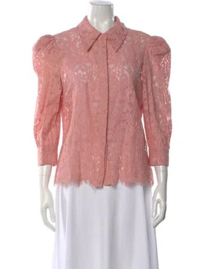 Pre-owned L'agence Lace Pattern Three-quarter Sleeve Blouse In Pink