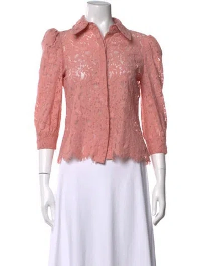 Pre-owned L'agence Lace Pattern Three-quarter Sleeve Blouse In Pink
