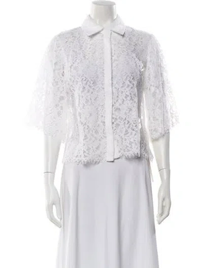 Pre-owned L'agence Lace Pattern Three-quarter Sleeve Blouse In White
