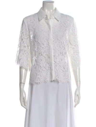 Pre-owned L'agence Lace Pattern Three-quarter Sleeve Button-up Top In White