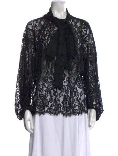 Pre-owned L'agence Lace Pattern Tie Neck Blouse In Black