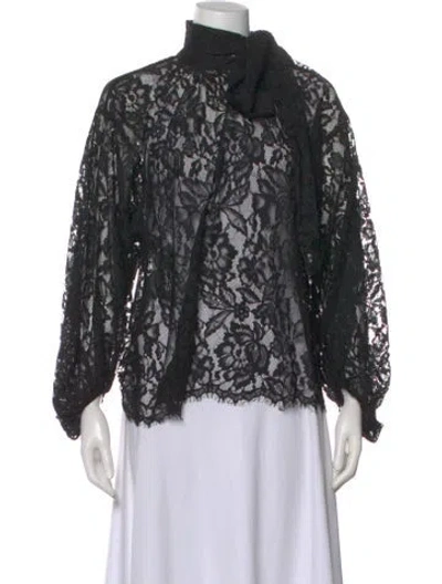 Pre-owned L'agence Lace Pattern Tie Neck Blouse W/ Tags In Black