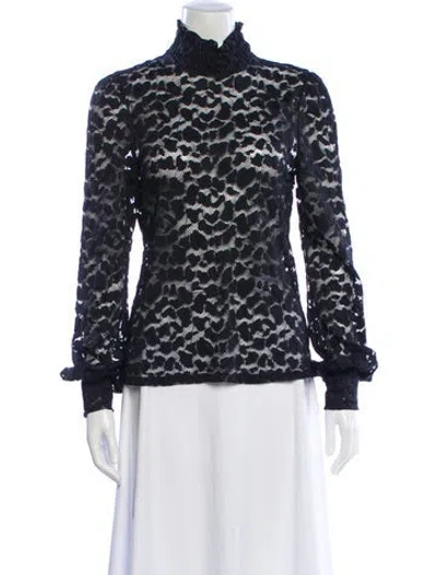 Pre-owned L'agence Lace Pattern Turtleneck Blouse In Black