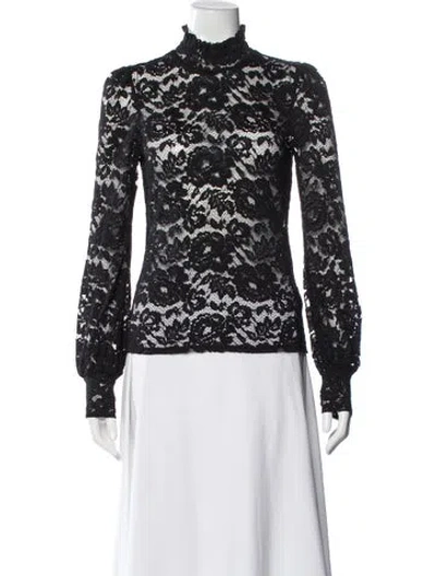 Pre-owned L'agence Lace Pattern Turtleneck Blouse In Black