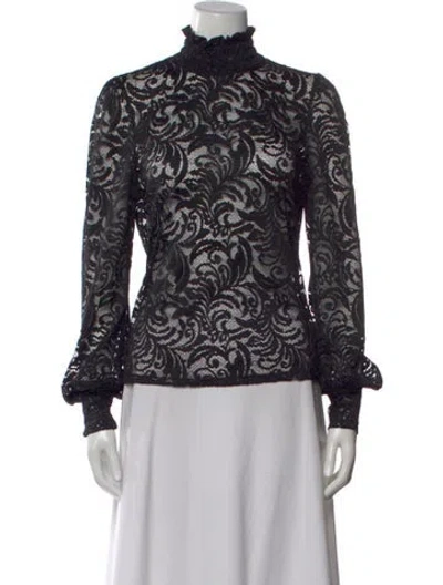 Pre-owned L'agence Lace Pattern Turtleneck Blouse In Black