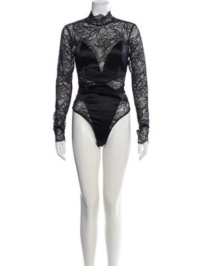 Pre-owned L'agence Lace Pattern Turtleneck Bodysuit In Black