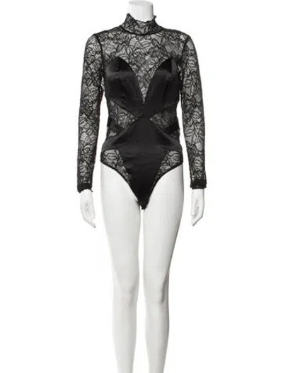 Pre-owned L'agence Lace Pattern Turtleneck Bodysuit W/ Tags In Black