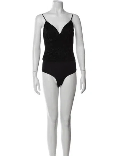 Pre-owned L'agence Lace Pattern V-neck Bodysuit W/ Tags In Black