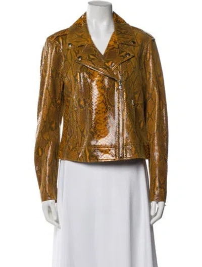 Pre-owned L'agence Lamb Leather Animal Print Biker Jacket W/ Tags In Brown