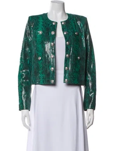 Pre-owned L'agence Lamb Leather Animal Print Jacket In Green