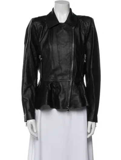 Pre-owned L'agence Lamb Leather Biker Jacket In Black