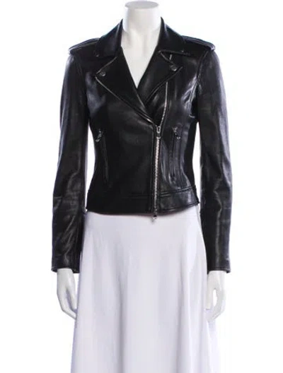 Pre-owned L'agence Lamb Leather Biker Jacket In Black
