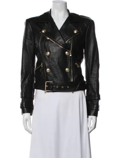 Pre-owned L'agence Lamb Leather Biker Jacket In Black