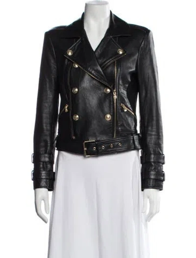 Pre-owned L'agence Lamb Leather Biker Jacket In Black