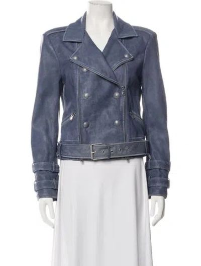 Pre-owned L'agence Lamb Leather Biker Jacket In Blue
