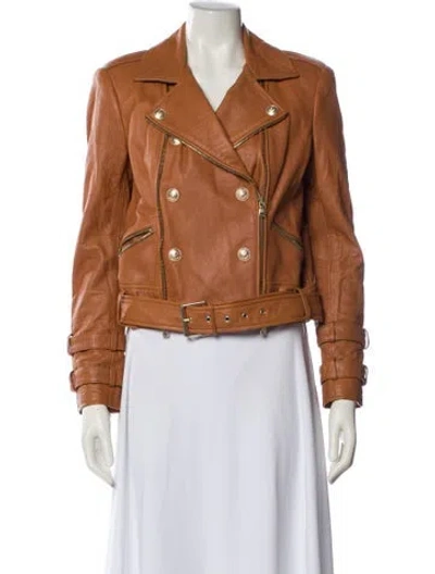 Pre-owned L'agence Lamb Leather Biker Jacket In Brown