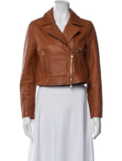 Pre-owned L'agence Lamb Leather Biker Jacket In Brown