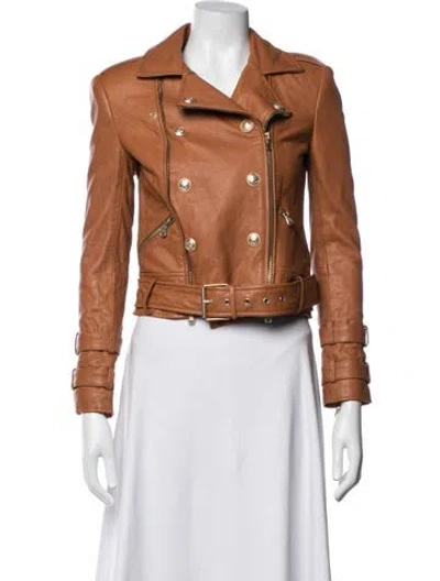 Pre-owned L'agence Lamb Leather Biker Jacket In Brown