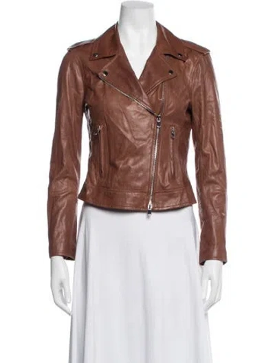 Pre-owned L'agence Lamb Leather Biker Jacket In Brown/neutrals