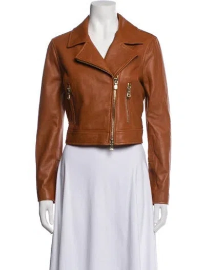 Pre-owned L'agence Lamb Leather Biker Jacket In Brown/orange