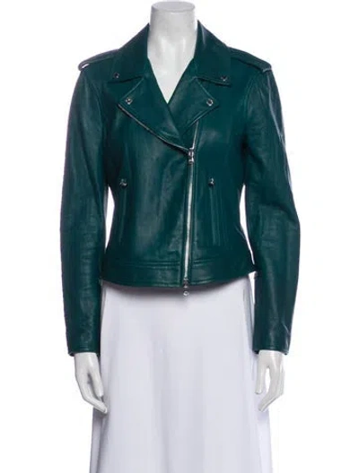 Pre-owned L'agence Lamb Leather Biker Jacket In Green